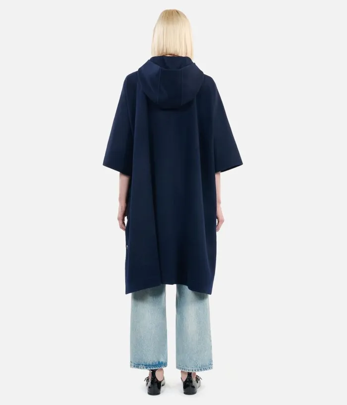 Women Coats and Jackets THE KOOPLES Navy Blue Long Hooded Woolblend Cape Women Coats and Jackets THE KOOPLES Navy Blue Long Hooded Woolblend Cape