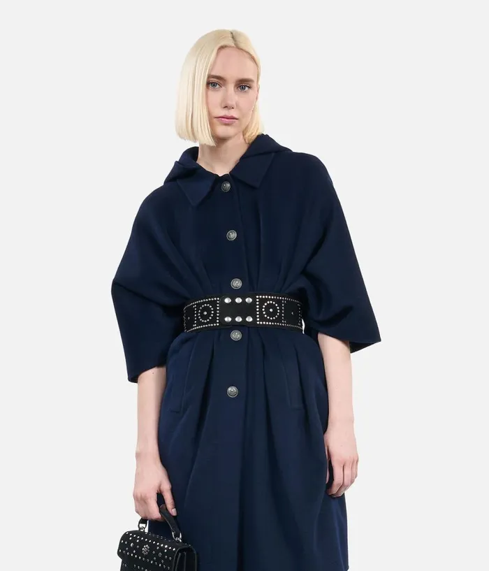 Women Coats and Jackets THE KOOPLES Navy Blue Long Hooded Woolblend Cape Women Coats and Jackets THE KOOPLES Navy Blue Long Hooded Woolblend Cape