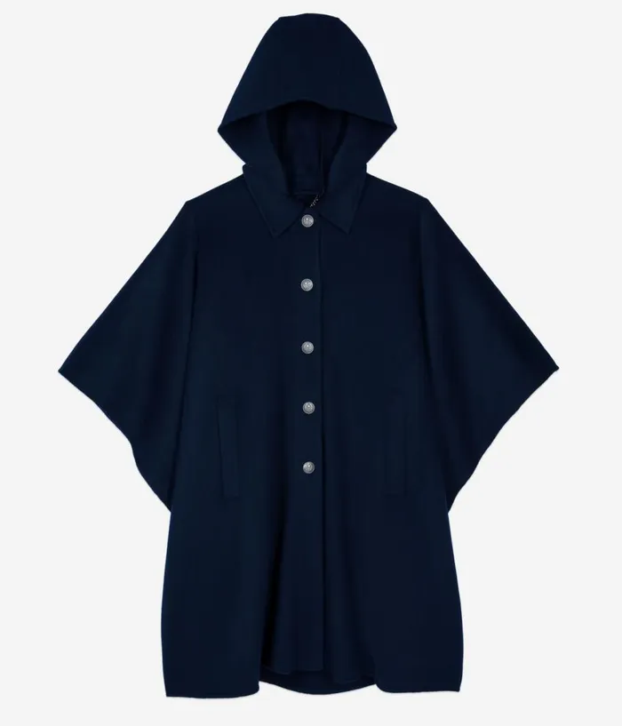 Women Coats and Jackets THE KOOPLES Navy Blue Long Hooded Woolblend Cape Women Coats and Jackets THE KOOPLES Navy Blue Long Hooded Woolblend Cape