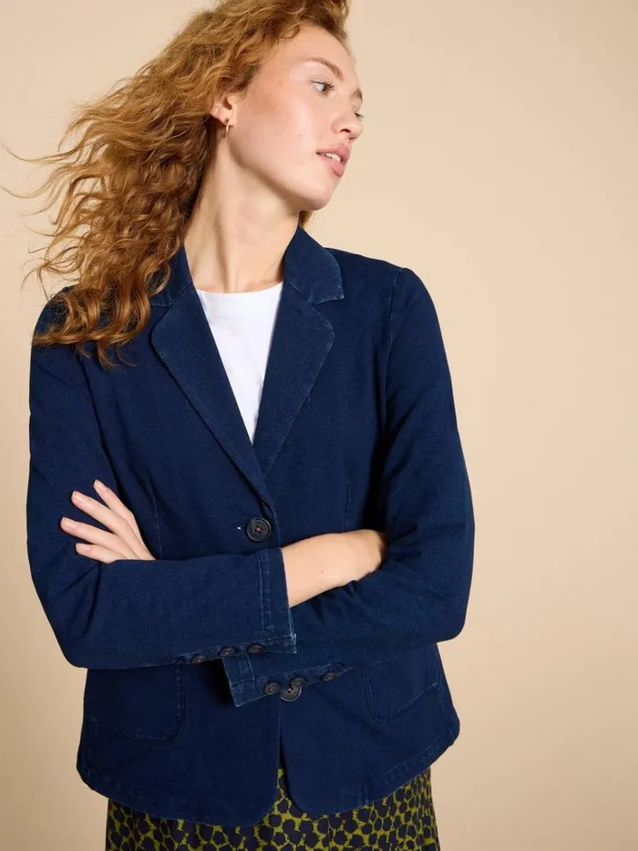 Women COATS and JACKETS White Stuff Olivia Cotton Jersey Blazer Dk Denim Women COATS and JACKETS White Stuff Olivia Cotton Jersey Blazer Dk Denim
