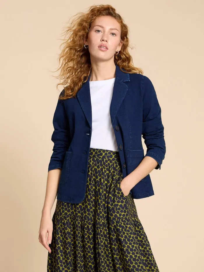 Women COATS and JACKETS White Stuff Olivia Cotton Jersey Blazer Dk Denim Women COATS and JACKETS White Stuff Olivia Cotton Jersey Blazer Dk Denim