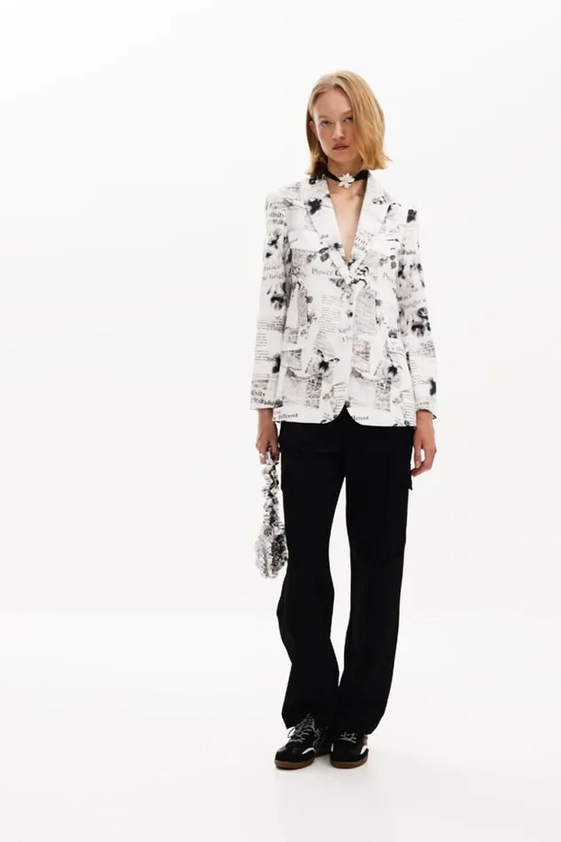 Women Coats And Jackets Desigual Straight Blazer With Text And Flowers