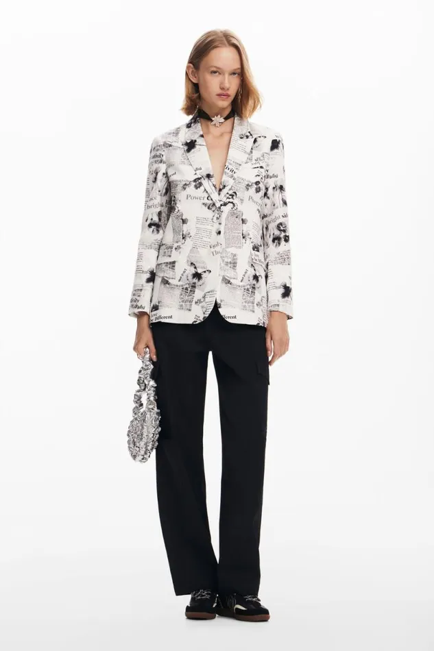 Women Coats And Jackets Desigual Straight Blazer With Text And Flowers