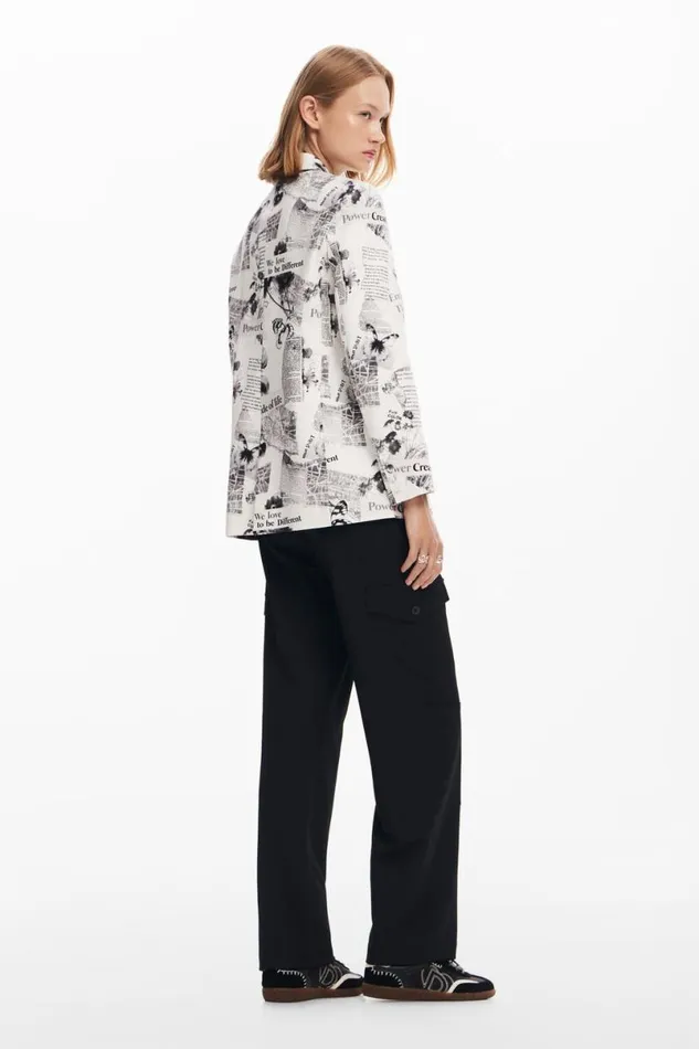 Women Coats And Jackets Desigual Straight Blazer With Text And Flowers