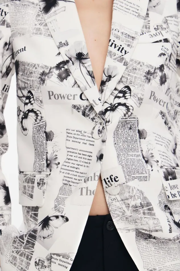 Women Coats And Jackets Desigual Straight Blazer With Text And Flowers