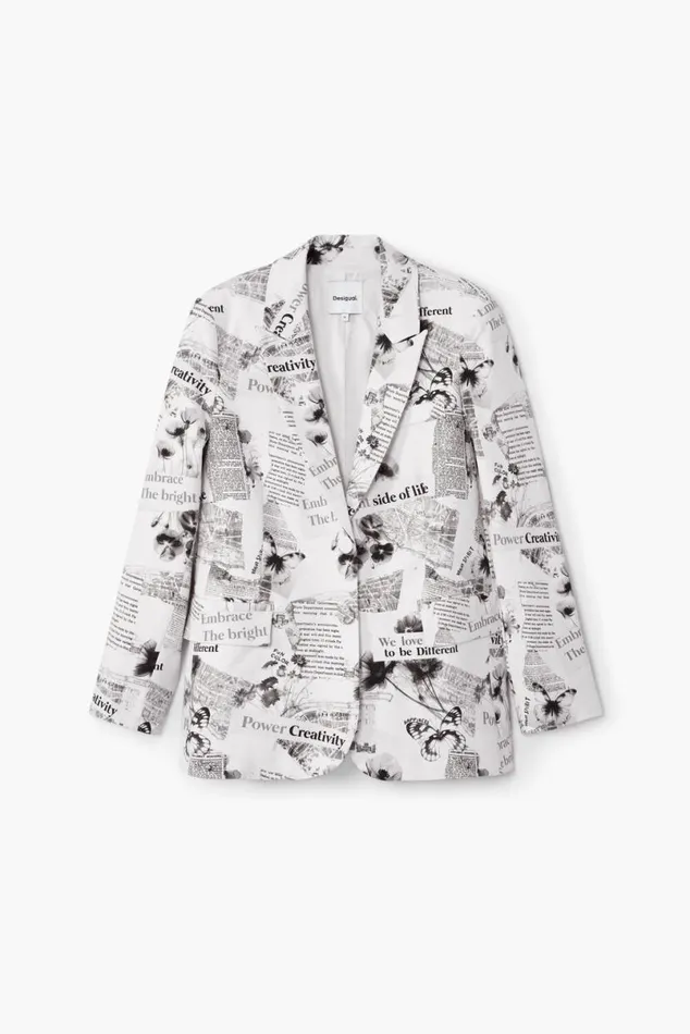Women Coats And Jackets Desigual Straight Blazer With Text And Flowers