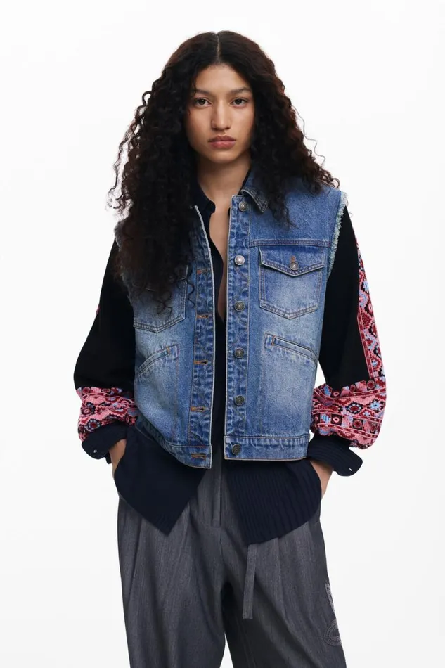 Women Coats And Jackets Desigual Textured Trucker Jacket
