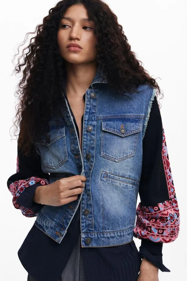 Women Coats And Jackets Desigual Textured Trucker Jacket