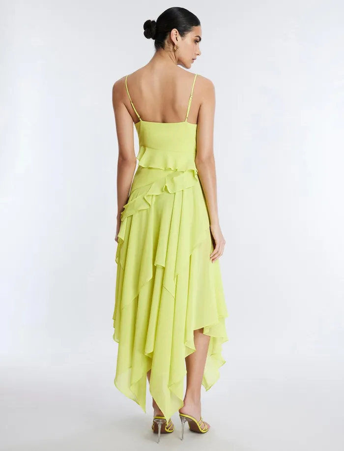 Women Cocktail and Party Dresses BCBG Annabel Ruffle Dress Yellow Plum