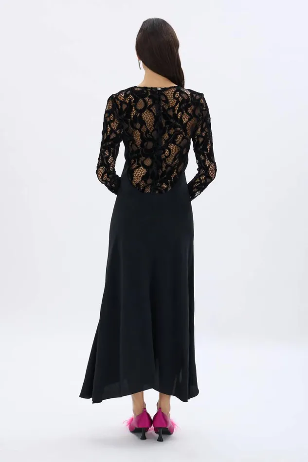 Women Crepe And Velvet Lace Dress Black Black Sonia Rykiel Long Dresses