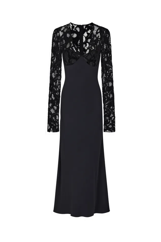Women Crepe And Velvet Lace Dress Black Black Sonia Rykiel Long Dresses