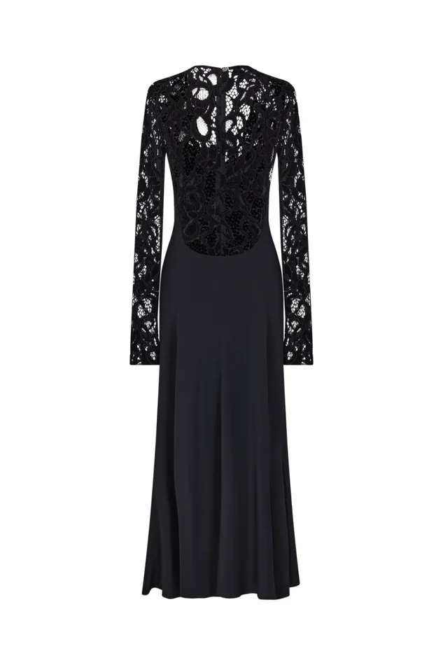 Women Crepe And Velvet Lace Dress Black Black Sonia Rykiel Long Dresses