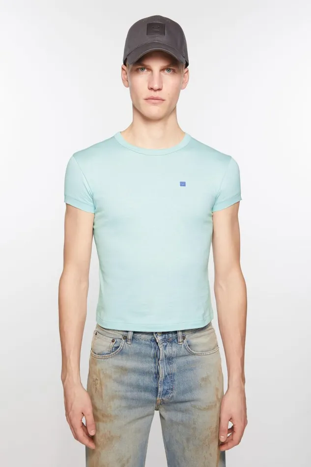 Women Crew Neck Tshirt 8211 Fitted Fit Dusty Blue Acne Studios Tshirts