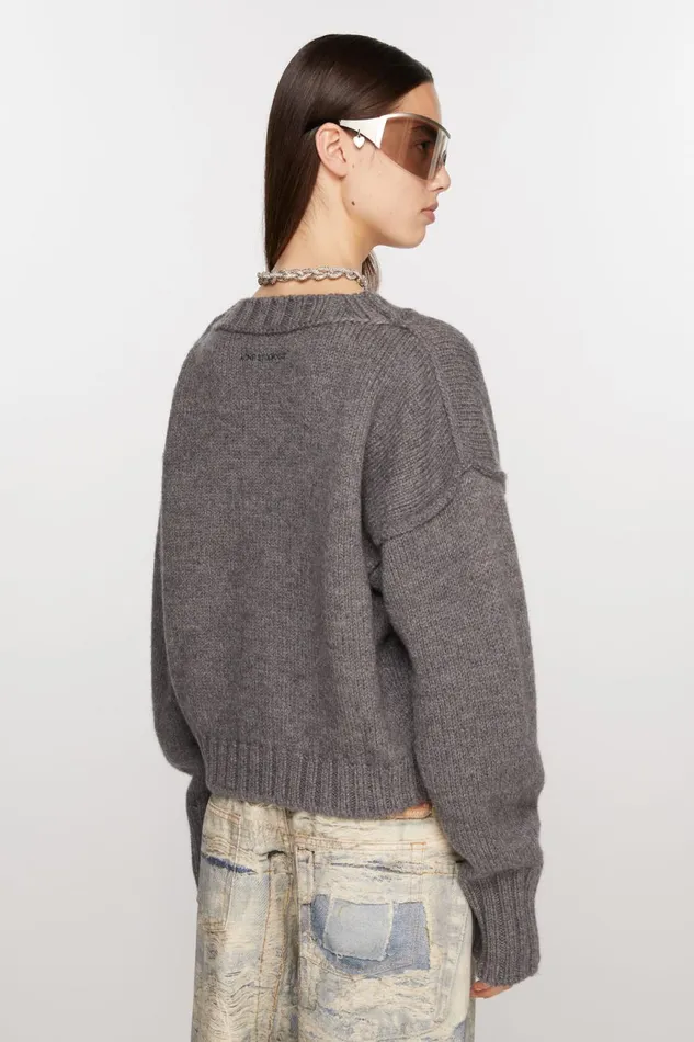 Women Crew Neck Wool Jumper Dark Grey Acne Studios Knitwear