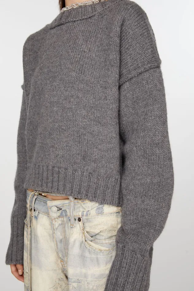 Women Crew Neck Wool Jumper Dark Grey Acne Studios Knitwear