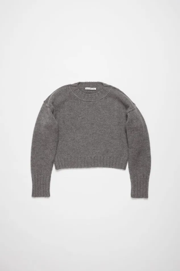Women Crew Neck Wool Jumper Dark Grey Acne Studios Knitwear
