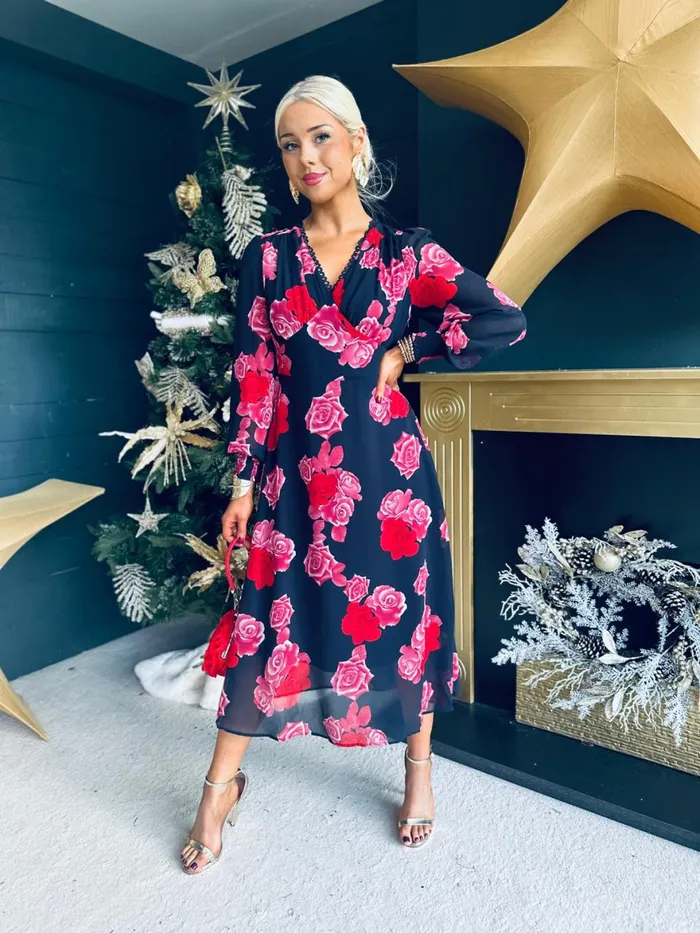 Women Day Dress Canella Lane Eris Detailed Midi Dress Navy Rose