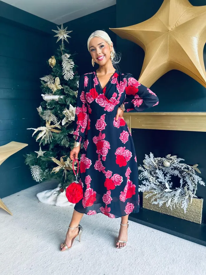 Women Day Dress Canella Lane Eris Detailed Midi Dress Navy Rose
