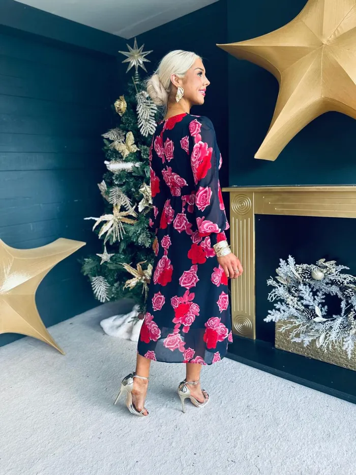 Women Day Dress Canella Lane Eris Detailed Midi Dress Navy Rose