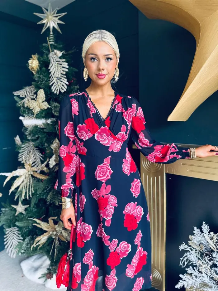 Women Day Dress Canella Lane Eris Detailed Midi Dress Navy Rose