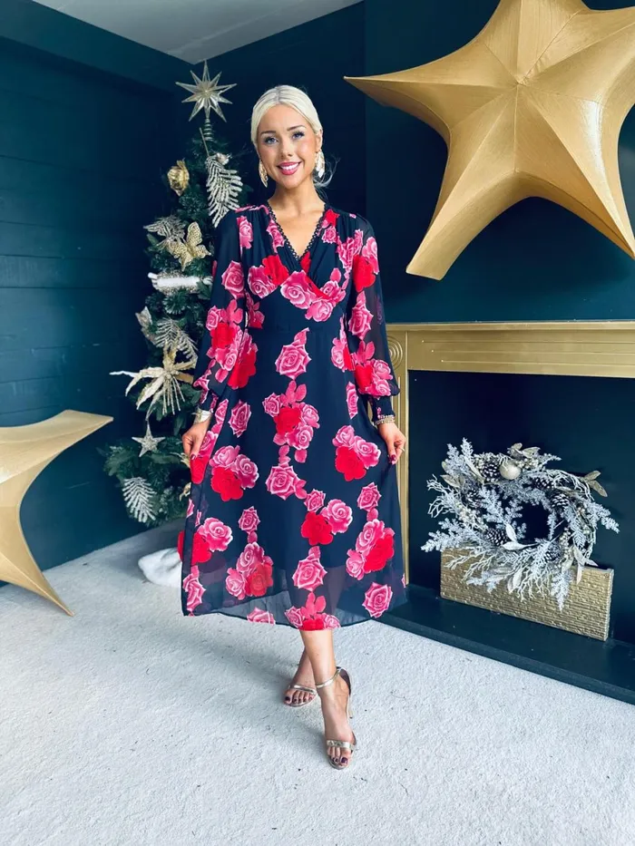 Women Day Dress Canella Lane Eris Detailed Midi Dress Navy Rose