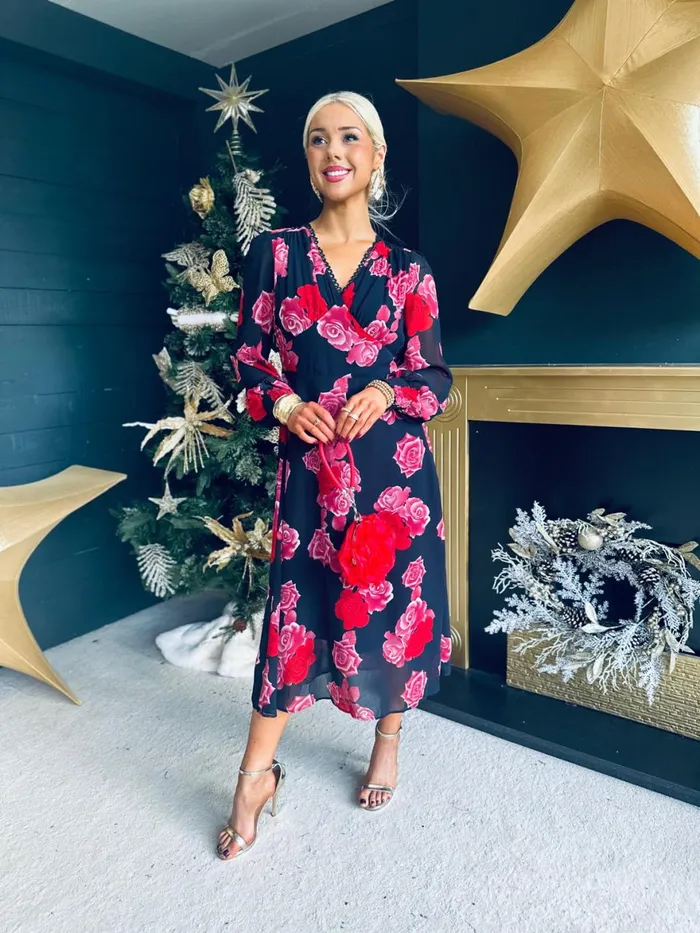 Women Day Dress Canella Lane Eris Detailed Midi Dress Navy Rose