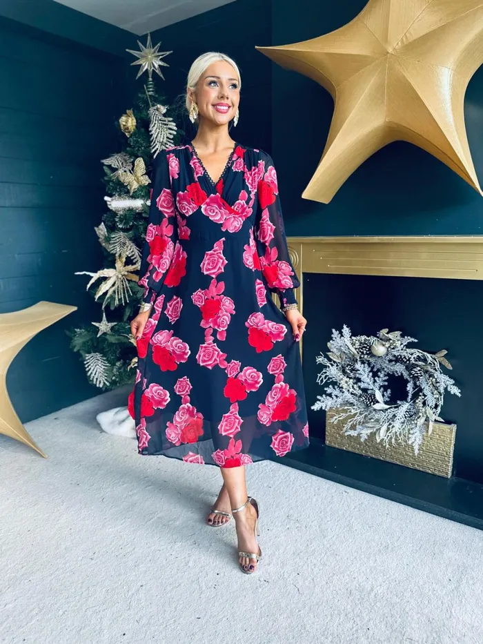 Women Day Dress Canella Lane Eris Detailed Midi Dress Navy Rose