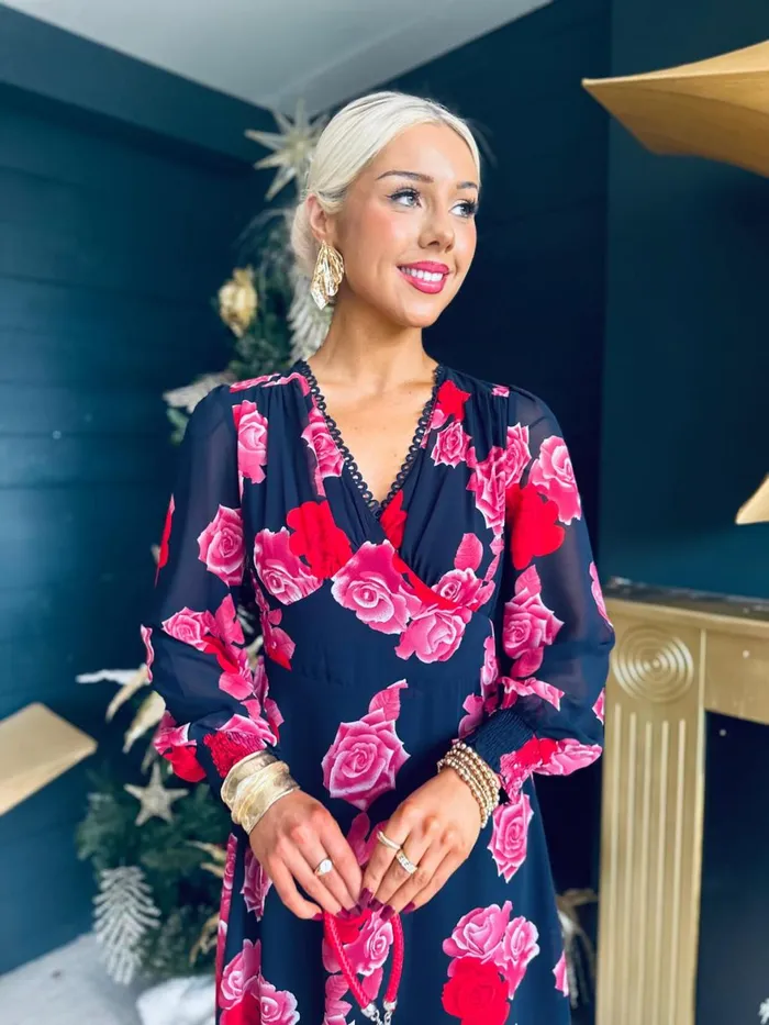 Women Day Dress Canella Lane Eris Detailed Midi Dress Navy Rose