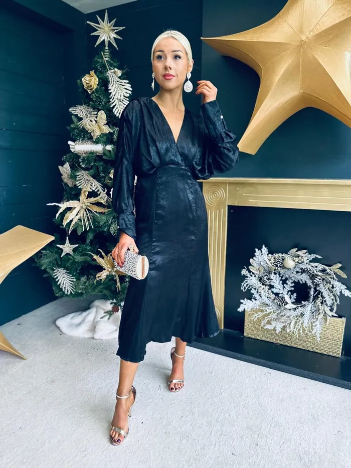 Women Day Dress Canella Lane Evana Batwing Metallic Midi Dress Black