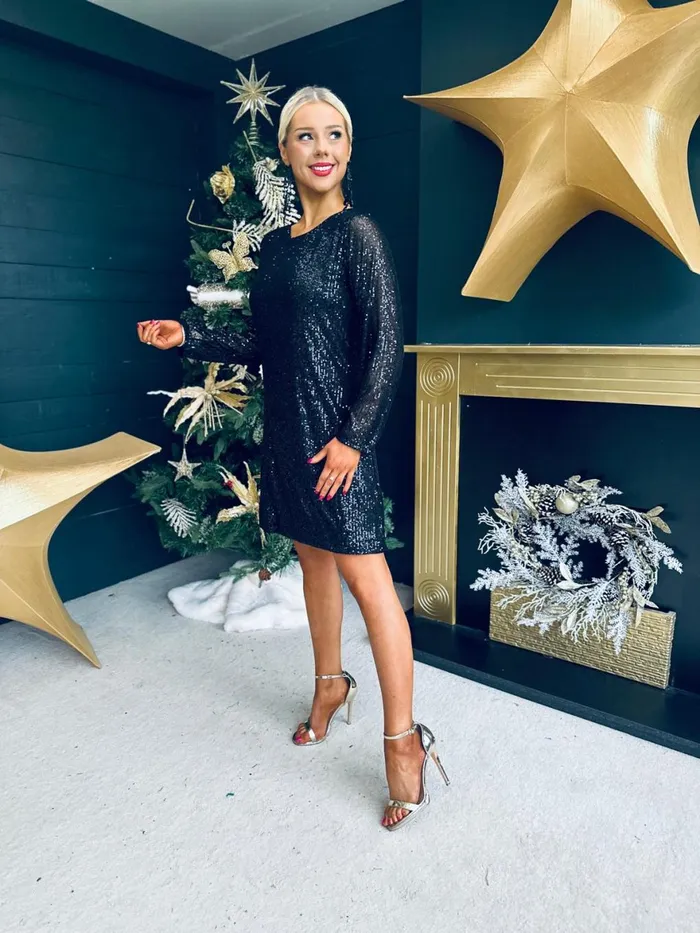 Women Day Dress Canella Lane Joyce Bow Detail Sequin Mini Dress Black