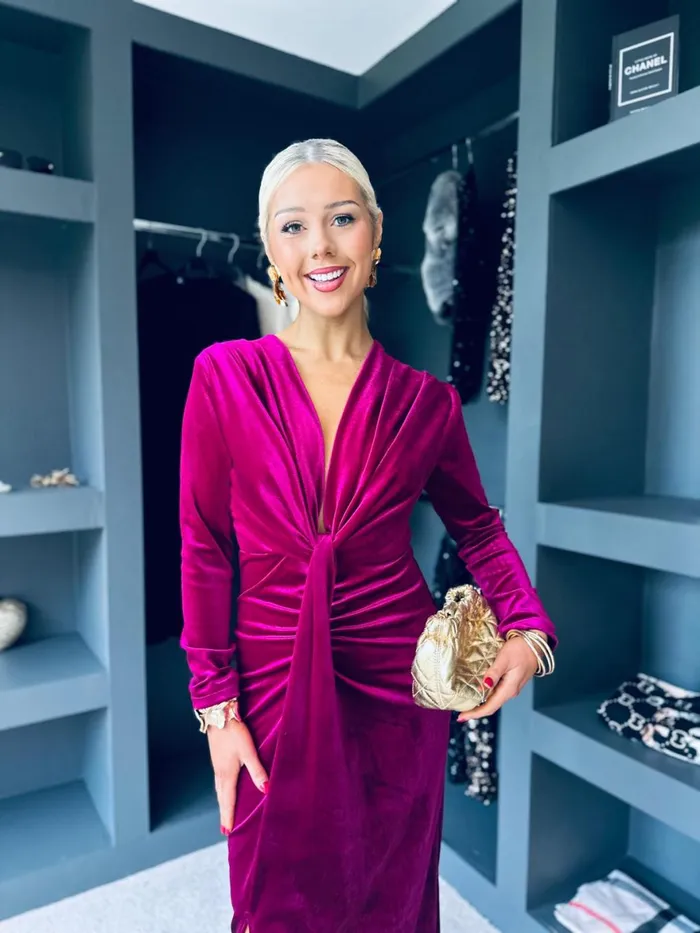 Women Day Dress Canella Lane Kelly Velvet Drape Detail Dress Magenta