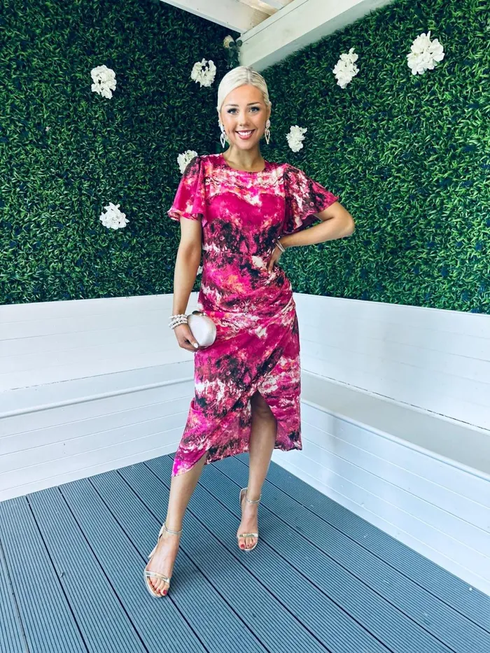 Women Day Dress Canella Lane Lucia Print Midi Dress Marble Pink
