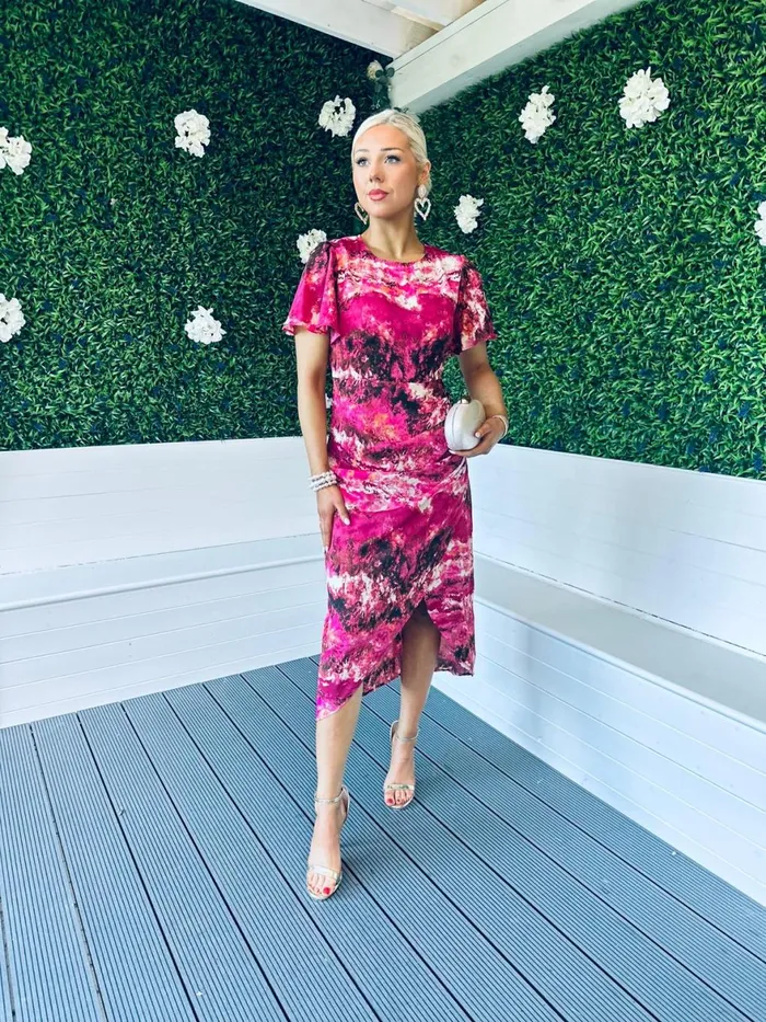 Women Day Dress Canella Lane Lucia Print Midi Dress Marble Pink