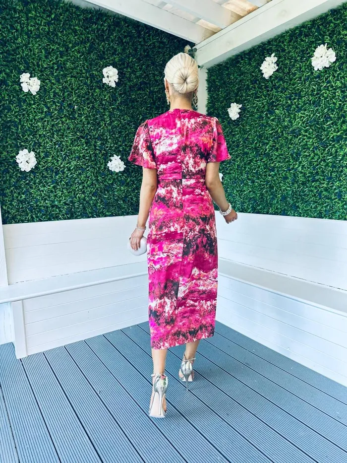 Women Day Dress Canella Lane Lucia Print Midi Dress Marble Pink