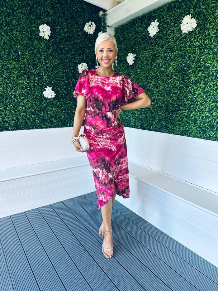 Women Day Dress Canella Lane Lucia Print Midi Dress Marble Pink