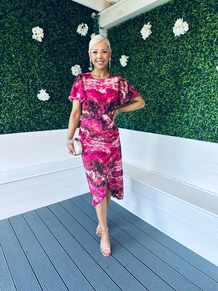 Women Day Dress Canella Lane Lucia Print Midi Dress Marble Pink