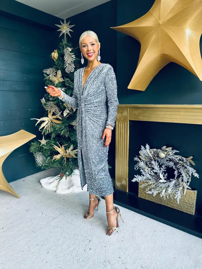 Women Day Dress Canella Lane Meghan Plunge Sequin Midi Dress Grey