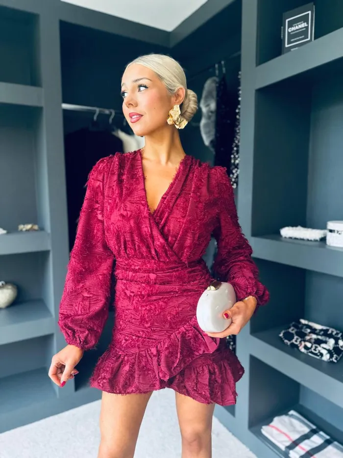 Women Day Dress Canella Lane Opal Gathered Mini Dress Burgundy