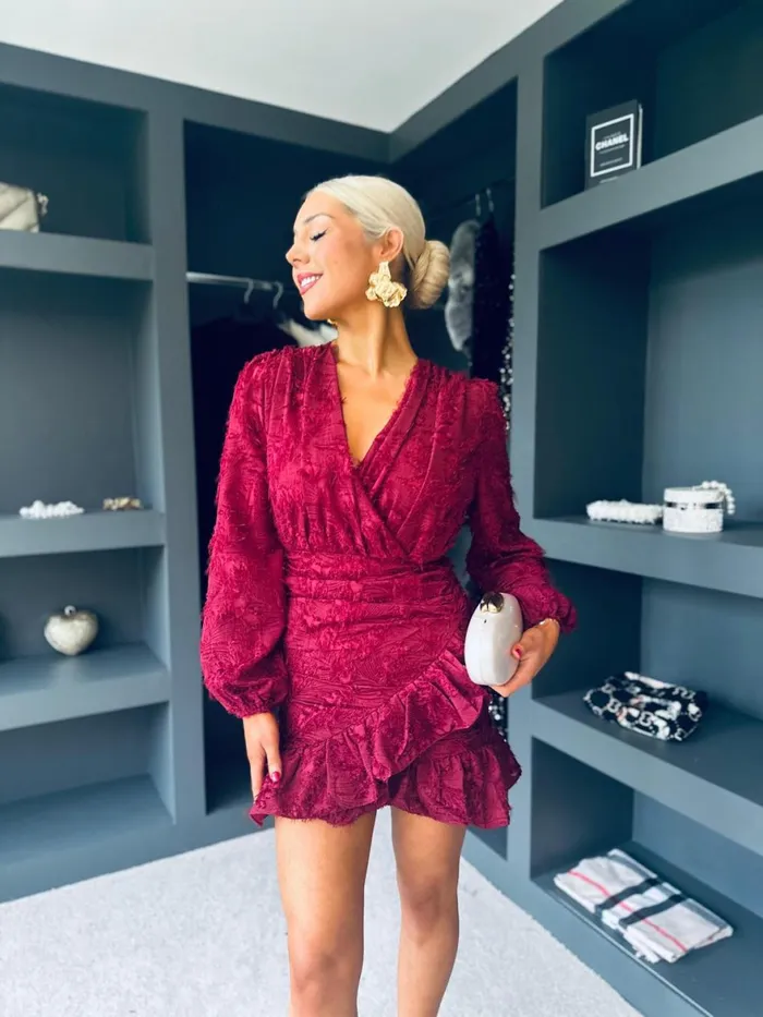 Women Day Dress Canella Lane Opal Gathered Mini Dress Burgundy