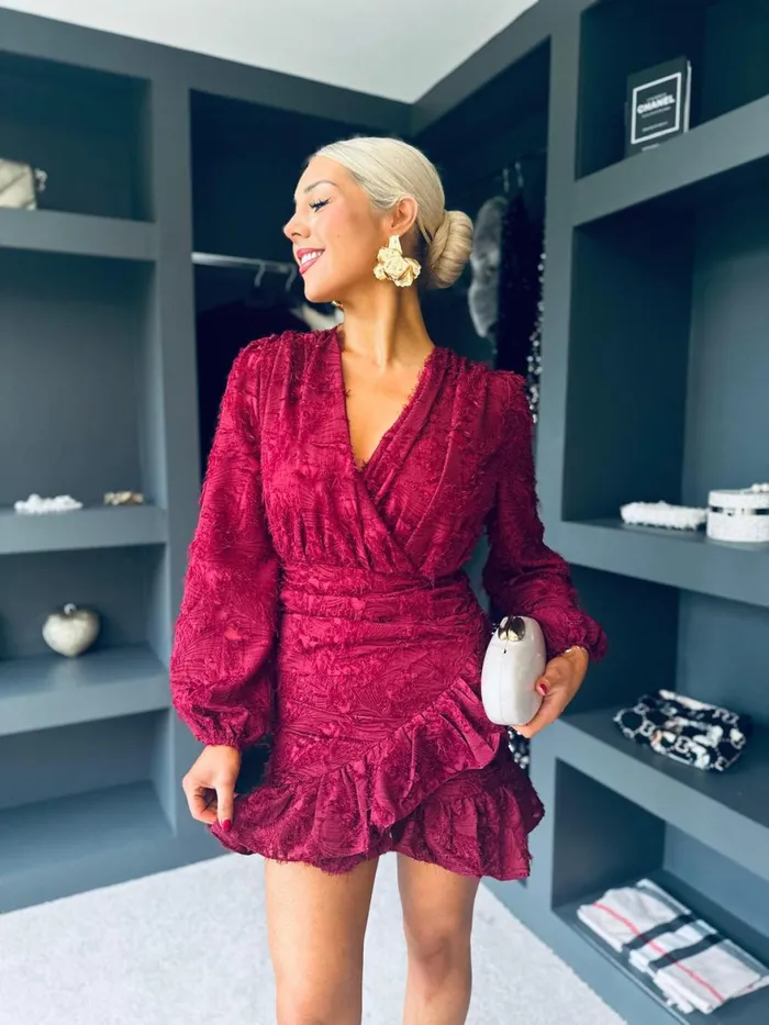 Women Day Dress Canella Lane Opal Gathered Mini Dress Burgundy
