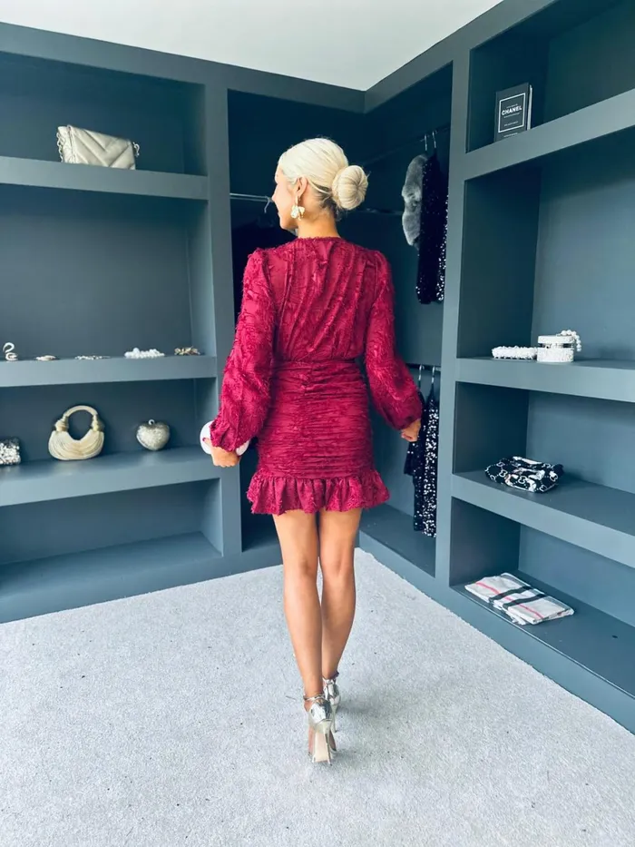 Women Day Dress Canella Lane Opal Gathered Mini Dress Burgundy