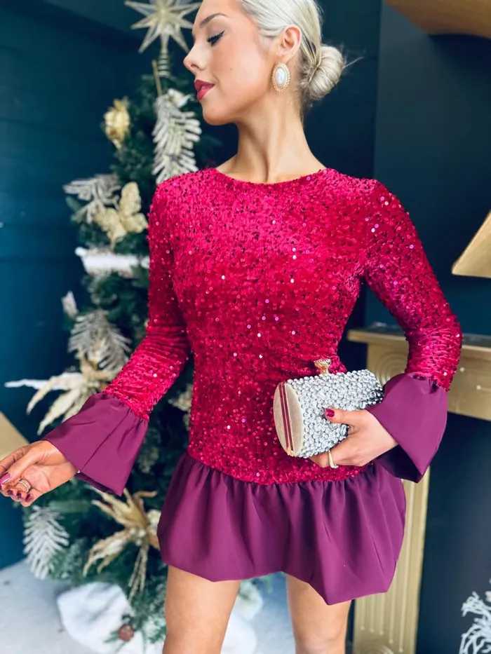 Women Day Dress Canella Lane Pepper Sequin Mini Dress Burg Burg