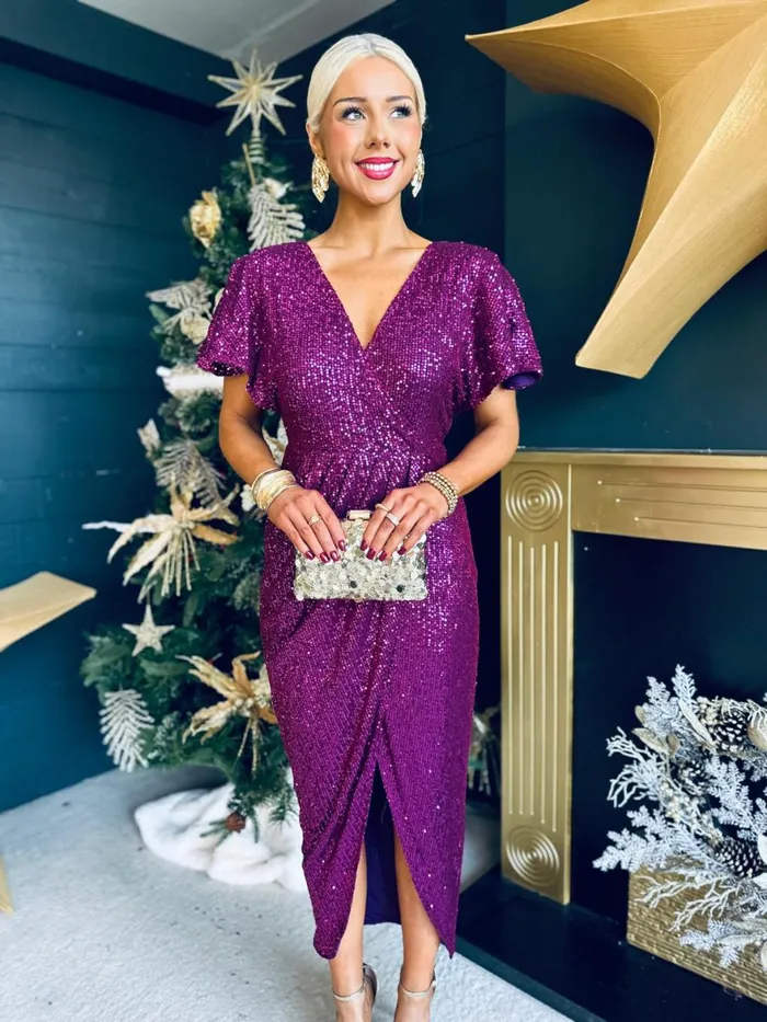 Women Day Dress Canella Lane Preslee Detailed Sequin Dress Plum
