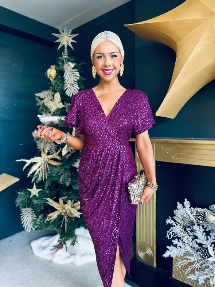 Women Day Dress Canella Lane Preslee Detailed Sequin Dress Plum