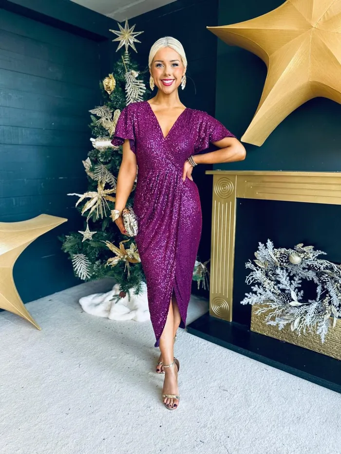 Women Day Dress Canella Lane Preslee Detailed Sequin Dress Plum