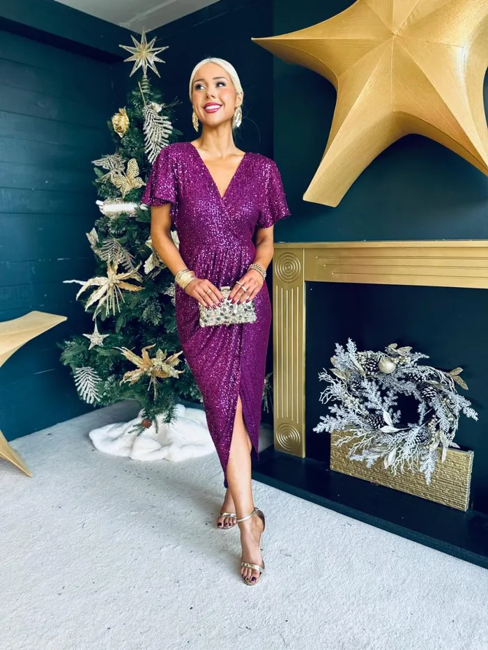 Women Day Dress Canella Lane Preslee Detailed Sequin Dress Plum