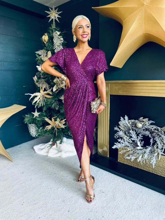 Women Day Dress Canella Lane Preslee Detailed Sequin Dress Plum