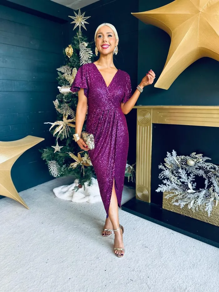 Women Day Dress Canella Lane Preslee Detailed Sequin Dress Plum