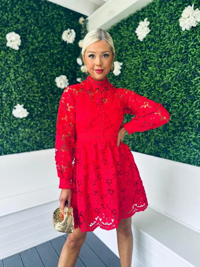 Women Day Dress Canella Lane Sydney Crochet Detail Dress Red