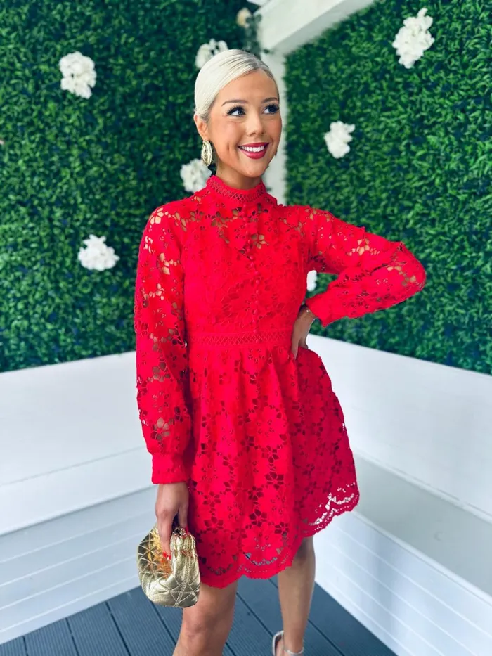 Women Day Dress Canella Lane Sydney Crochet Detail Dress Red